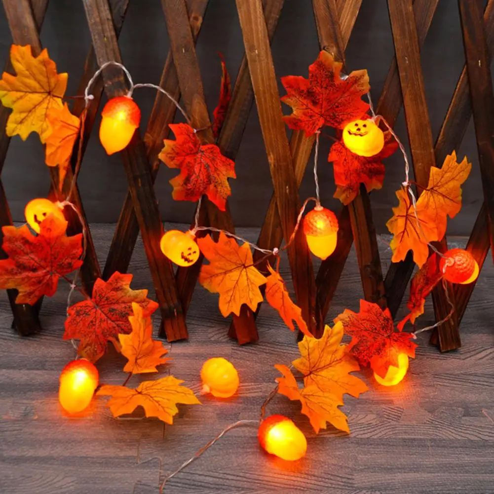 

2m 20led Led Pumpkin Maple Leaf String Light Autumn Garland Fairy Lamps Decoration For Halloween Christmas Day Holiday Decor