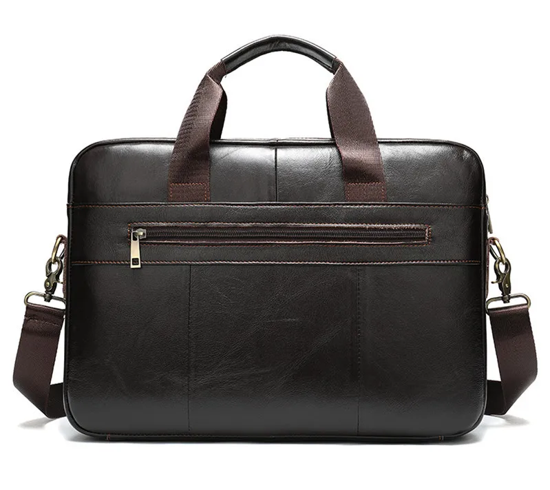 Retro fashion high-quality natural genuine leather men's 14-inch briefcase outdoor work office lawyer laptop business handbag