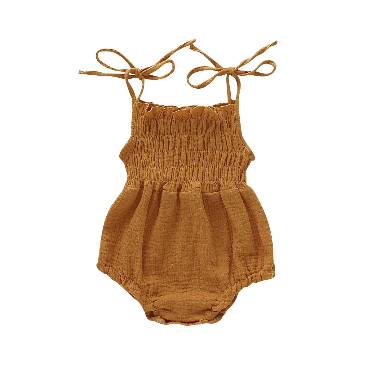 

Double layer cotton crepe adjustable lace-up romper for boys and girls