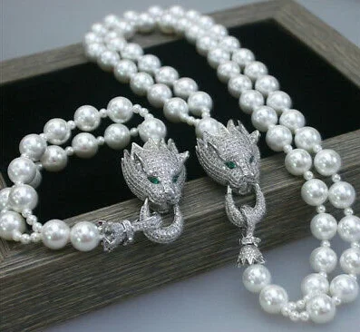 Набор браслетов и ожерелий из белого жемчуга 10 мм с циркониевой застежкой |