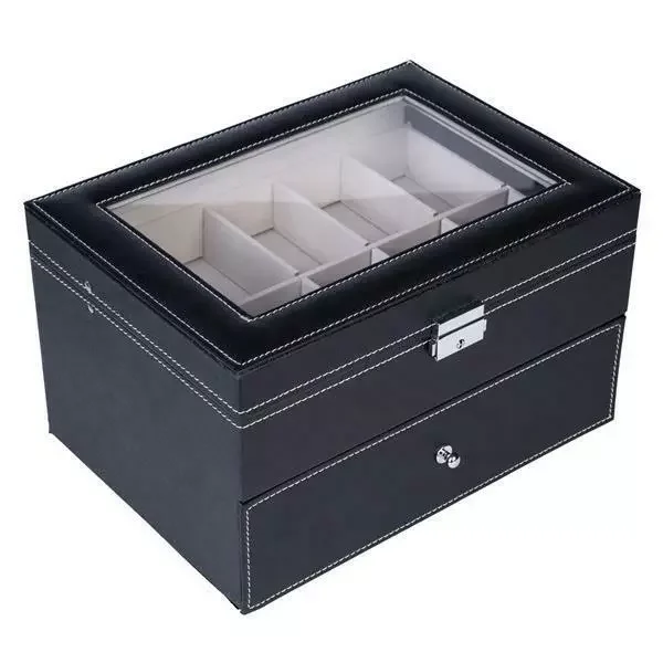 

20 Compartments Dual Layers Elegant Wooden Watch Collection Box Black
