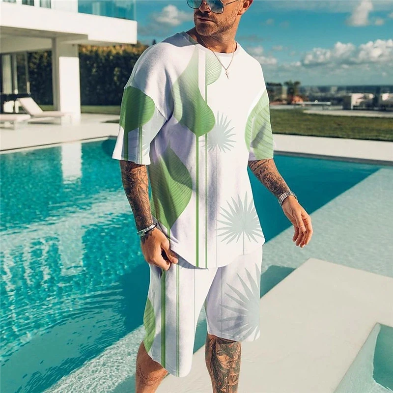 3D Printed Clothes for MenT-shirt Suits Plus Size Beach Style Designer Graphic Round aNeck Ropa Short Sleeve 2 Pieces Summer