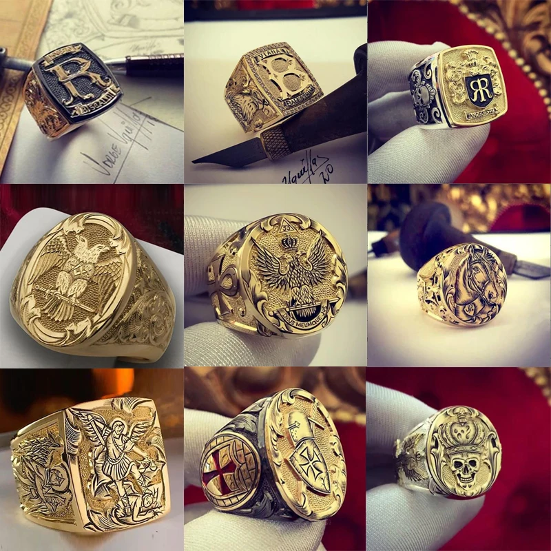 

Punk Style Ring Collection ! Creative Eagle Skeleton Men's Ring Gold Color Party Engagement Wedding Gothic Jewelry High Quality