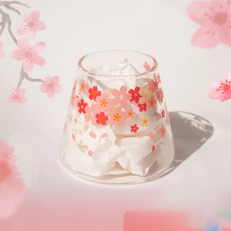 

Transparent glass with cherry blossom Japanese style Fuji Mountain appearance design suitable for party, tea, office gifts