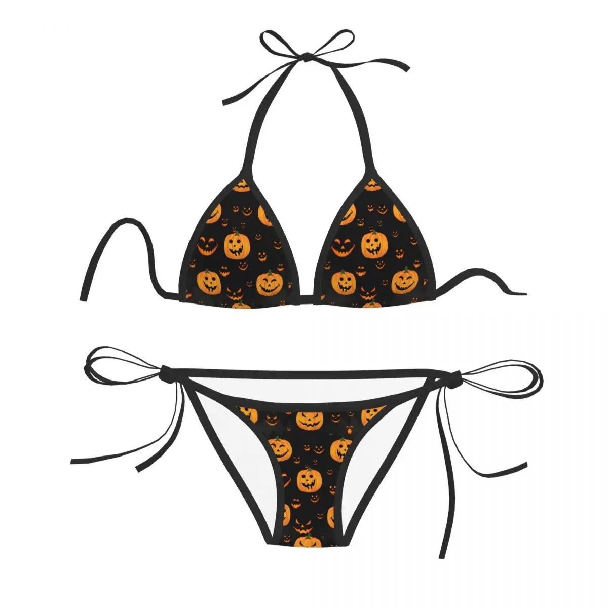 

Bikini Set Swimwear Women Swimsuit Sexy Push Up Swimming Bathing Suit Abstract Pumpkin Scary Face Beachwear Summer Brazilian