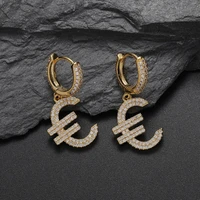 fashion 14k gold bling cubic zirconia dangle huggie earrings for men women hip hop cross dollar sign wing heart hoop ear jewelry