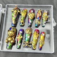 punk skulls bear design press on nails y2k colorful false nails tips handmade long coffin stiletto acrylic fake nail with glue