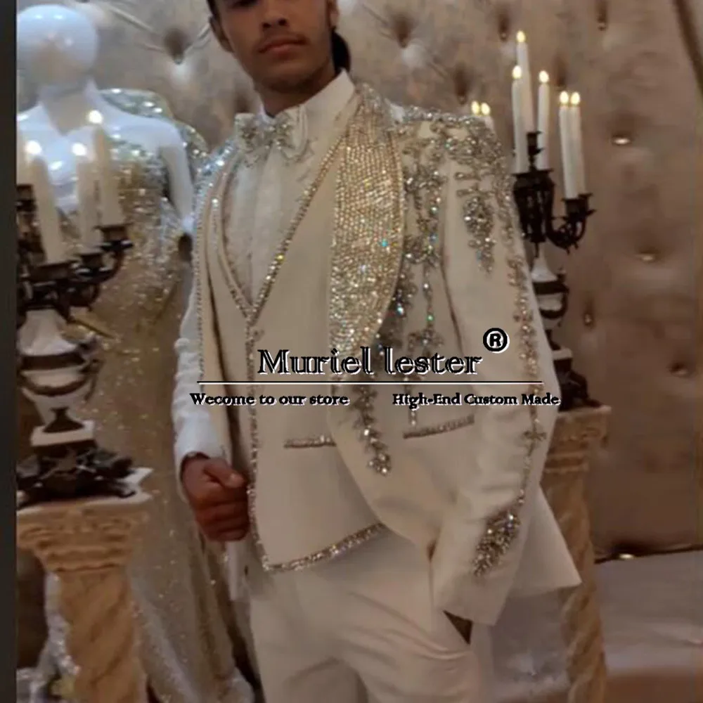 Блестящий Свадебный смокинг для жениха блейзер с камнями выпускного вечера