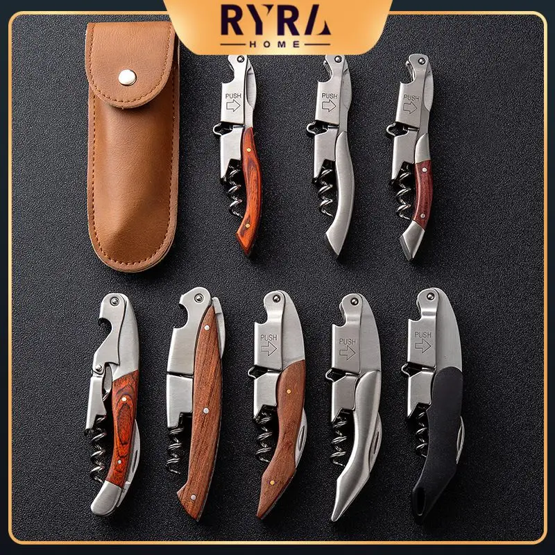 

Beer Opener Bar Table Key Bottle Opener Stainless Steel Can Crusher Professional Screw Opener Cutter Wood Handle Corkscrew New