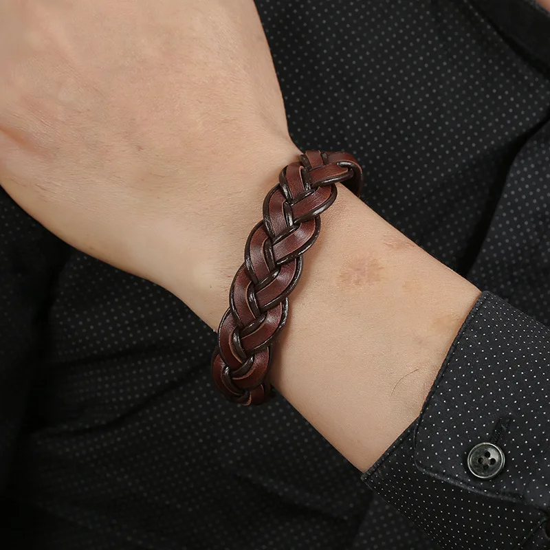 2019 New Design Handmade Braided Genuine Leather Bracelet &amp Bangle for Men Stainless Steel Fashion Bangles Gifts | Украшения и