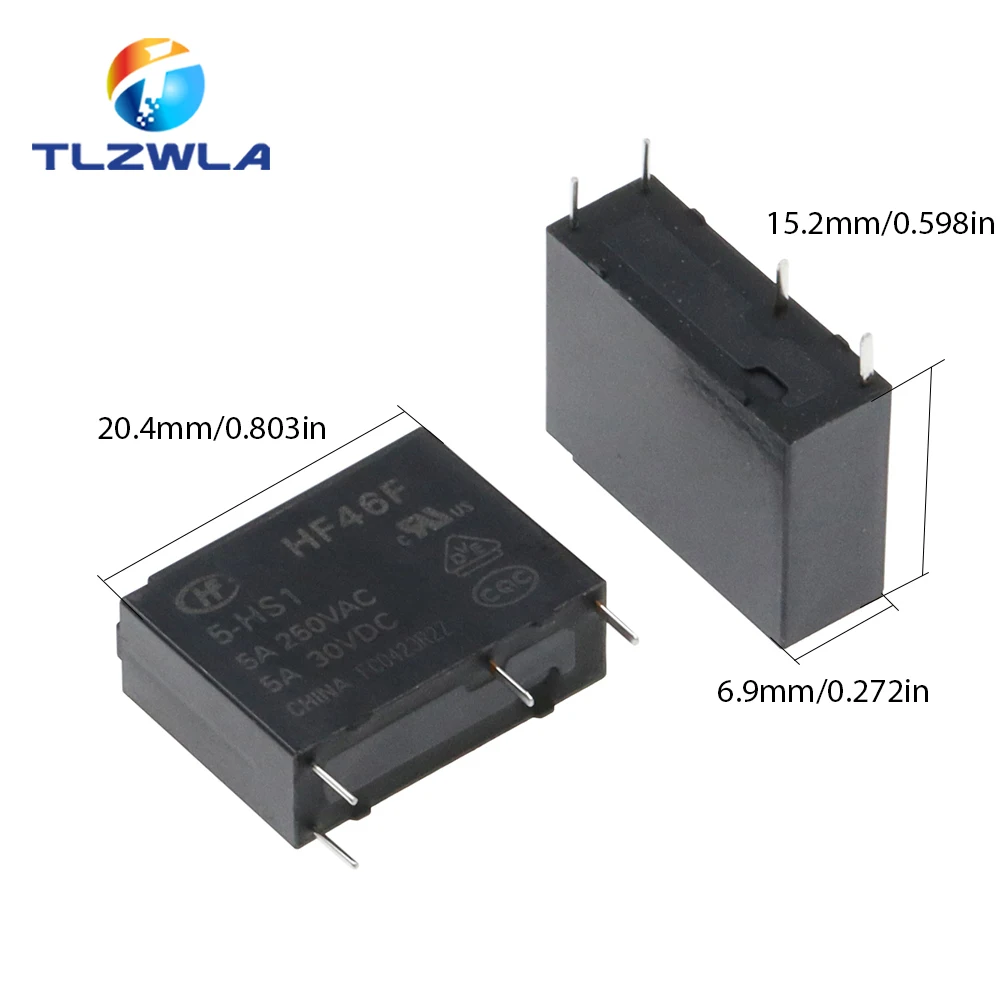 10PCS 30VDC Power Relays HF46F-005-HS1 HF46F-012-HS1 HF46F-024-HS1 5-HS1 12-HS1 24-HS1 5A 250VAC 4PIN 5V 12V 24V DC images - 6