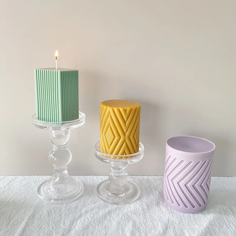 Geometric Gear Pillar Candle Silicone Mold DIY Cylinder Handmade Soap Aromatherapy Fragrant Stone Making Supplies |