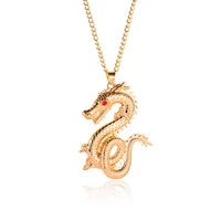 chinese mascot gold dragon shape pendant necklace for women man punk exaggerate geometric metal necklace trendy party jewelry