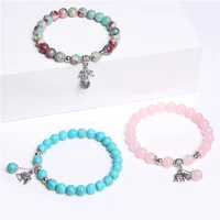 fashion natural blue chalcedony beads bracelet cute elephant pendant charm bracelet pulseira for women yoga energy jewelry gifts