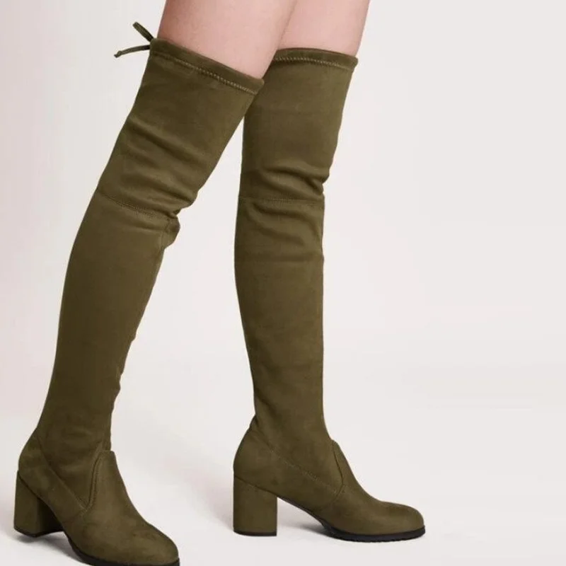 

For Autumn and Winter Thick-heeled High-heeled Over-the-knee Boots Elastic Boots Large Size 36-43 Women's Boots Thigh High Boots