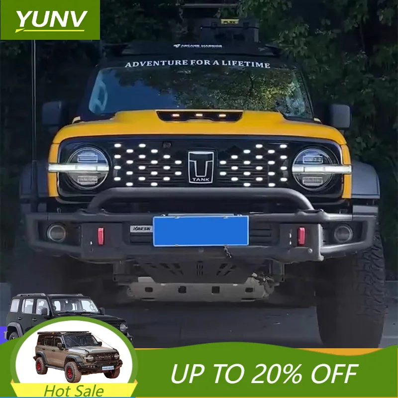 Фото Передняя решетка YUNV для GWM Tank 300 HI4T, аксессуар для внешнего тюнинга, внешние аксессуары, интегрированная сетка-защита переднего бампера. №1