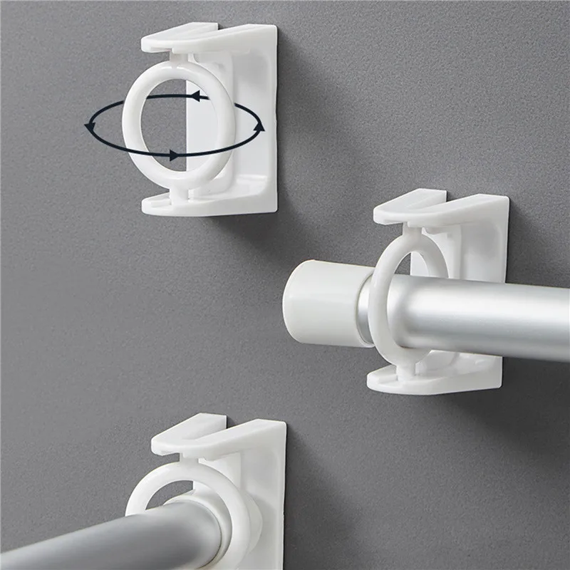 

2pcs Bathroom Telescopic Rod Hanger Corner Pole Ring Self Adhesive Rotatable Curtain Rod Bracket Shower Curtain Rod Holder Ring