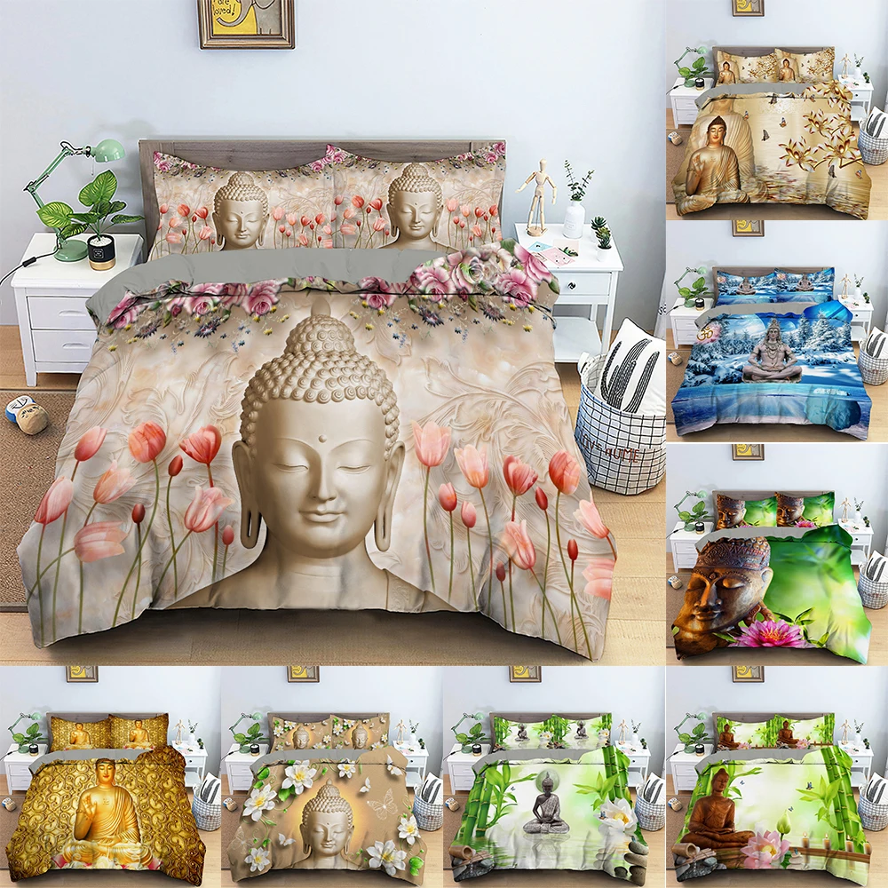

Комплект постельного белья 3d Buddha из 2/3 предметов, пододеяльник с цветами и наволочкой, односпальное, Двухспальное, двуспальное, домашнее тек...
