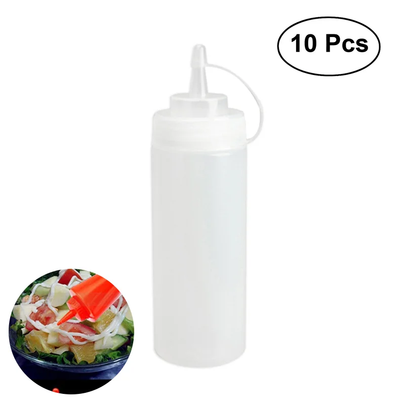 

10pcs 450ml 16oz Plastic Squeeze Squirt Condiment Bottles with On Lids Dispensers for Ketchup Mustard Hot Sauces Olive Oil BBQ