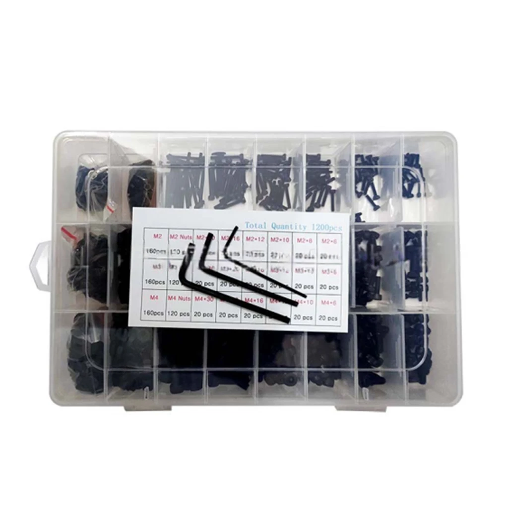 

1200pcs Carbon Steel Adjustable Waterproof M2/M3/M.4 Hex Screws with Sealing Gasket Coated Surface Socket Bolts Nuts Set