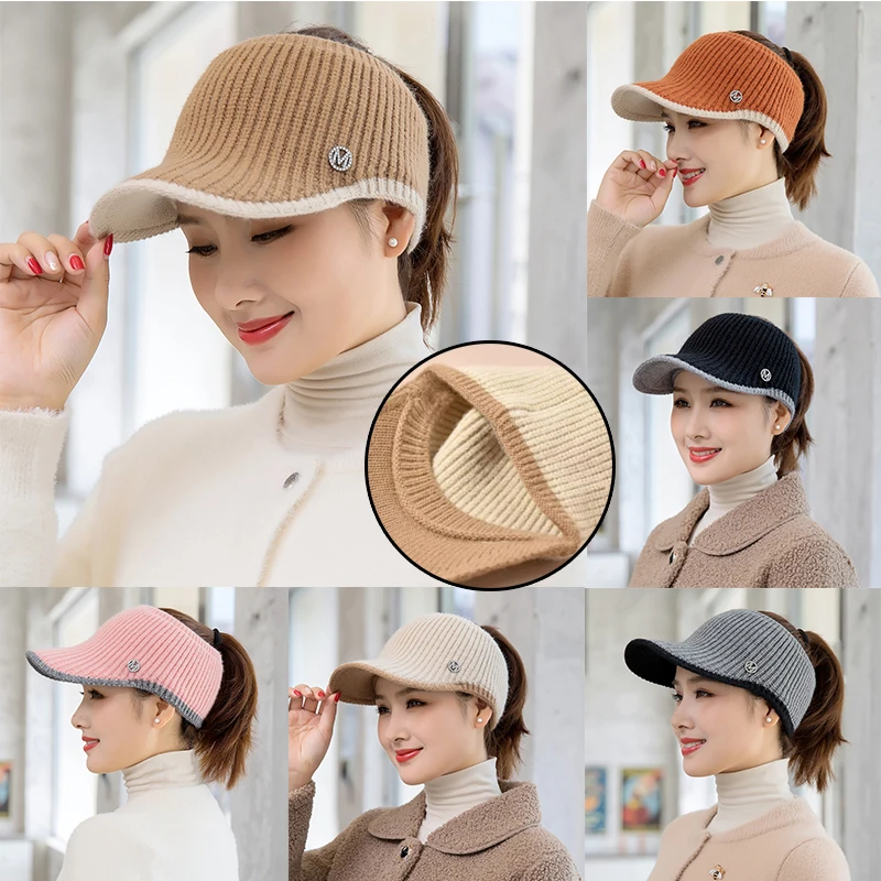 

Winter Hats For Women Hat Thick Warm Twist Knit Hat Female Fall Fleece Ponytail Hat Visor Hat Bonnet Beanie Gorro Baseball Caps