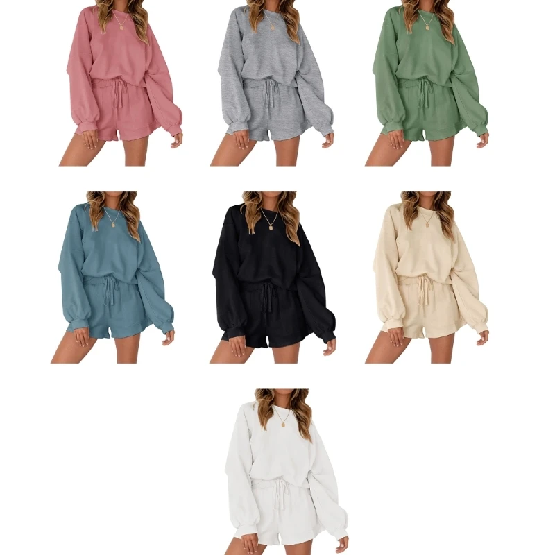 

Повседневный спортивный костюм, женские толстовки с длинными рукавами и шортами, комплект из двух предметов, Прямая поставка