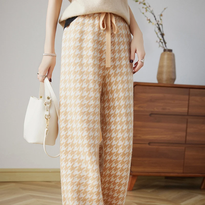 Новинка Осень-зима 2023 женские эластичные вязаные мягкие брюки из 100% мериносовой