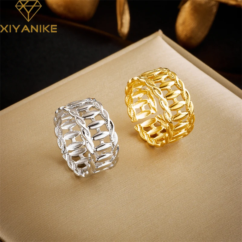 

XIYANIKE 316L Stainless Steel Hollow Ring for Woman Opening Couple New Trends Simple Birthday Jewelry Gifts Accessories Bague