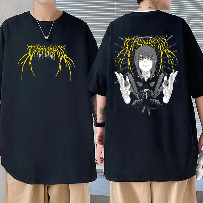 

Japanese Anime Chainsaw Man Makima Power Denji Graphic T Shirt Men Manga Casual Tees Cartoon T-shirt Male Pure Cotton T-shirts