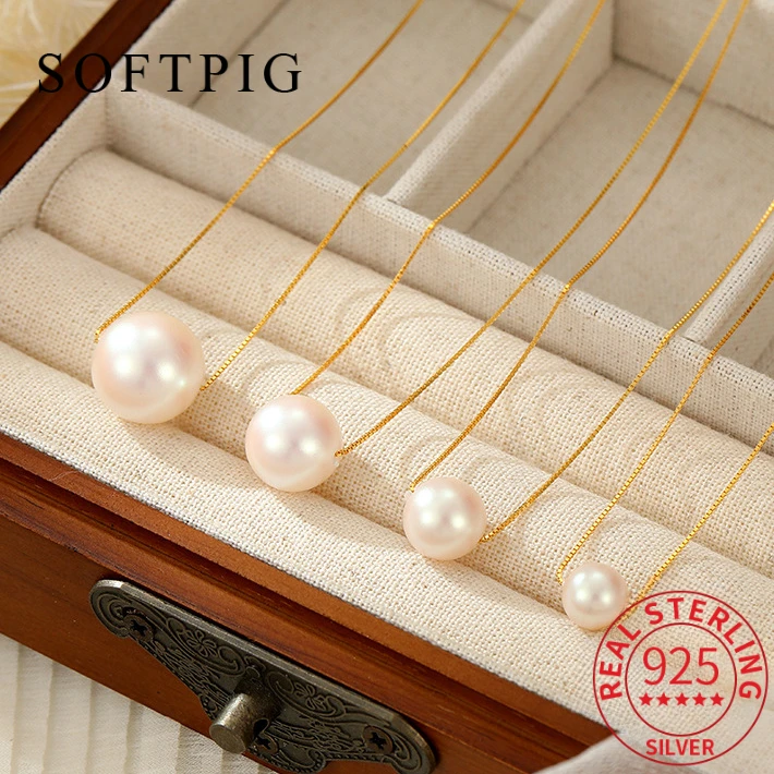 

SOFTPIG Real 925 Sterling Silver Minimalist Pearl Round Chokers Necklaces for Women Trendy Fine Jewelry Geometric Accessories