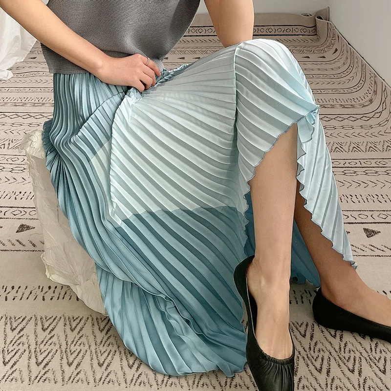 

Модная плиссированная юбка Miyake, новинка, яркая необычная плиссированная юбка контрастных цветов с нишевым принтом