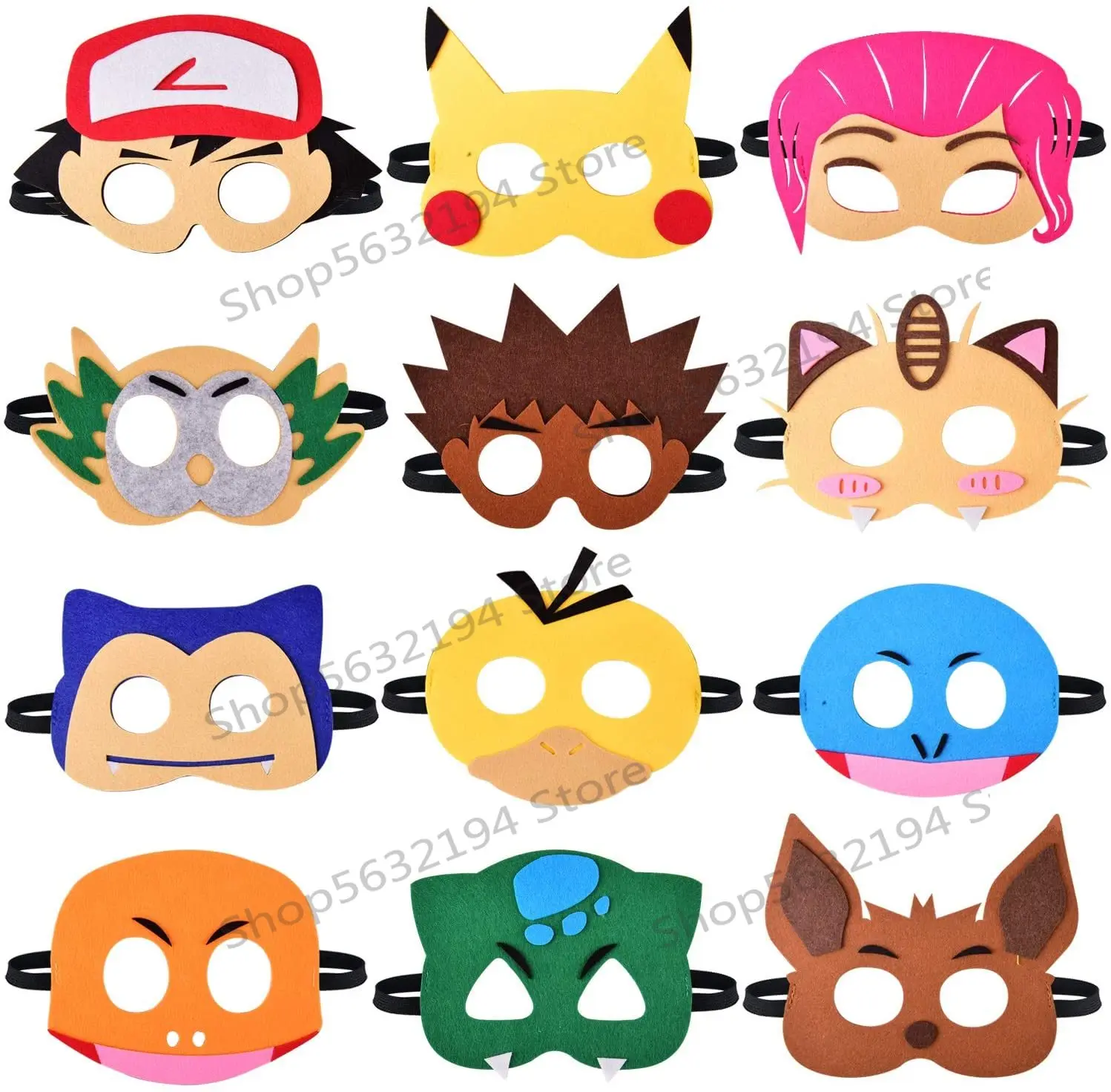 

12pcs Pikachu Pokemon GO Halloween Felt Masks For Kids cosplay party mask decoration supplies Accessories for Children XMAS gift