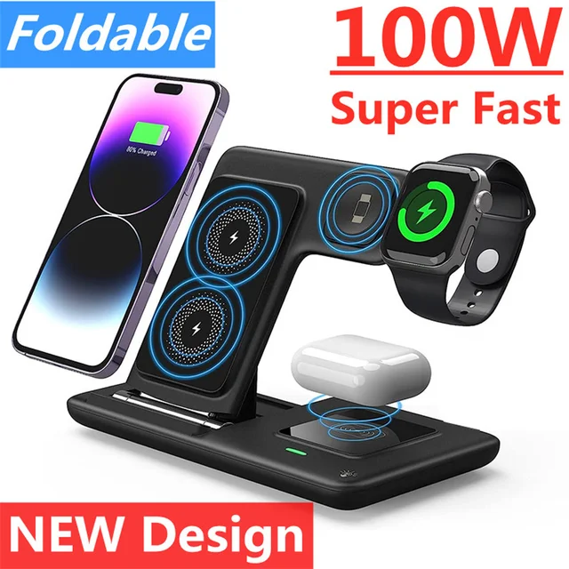 100W Wireless Charger 3 in 1 For iPhone 14 13 12 Pro Max 11 X 8 Fast Charging Dock Station For Apple Watch 8 7 6 Chargers Stand 1