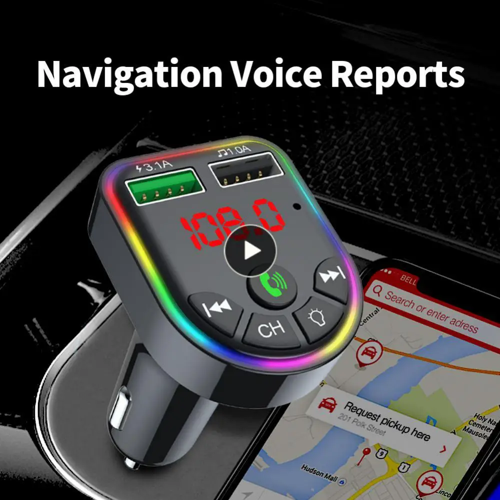 

Приемник Bluetooth F5, яркий окружающий цвет, Автомобильный MP3-плеер, Обнаружение напряжения, автомобильное зарядное устройство для громкой связи, автомобильные аксессуары