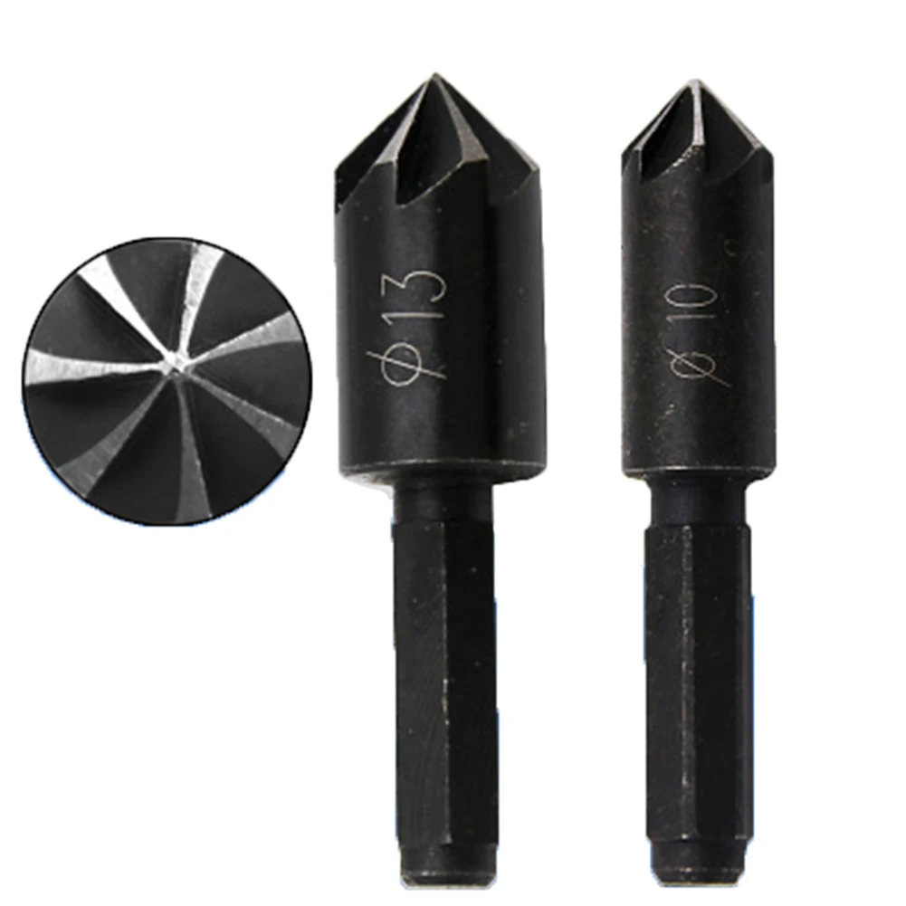 

2pcs Seven Blades Chamfer Drill Bit Carbon Steel 1/4Inch Hex Shank Woodworking Drill For Countersink Deburring Chamfering Tool