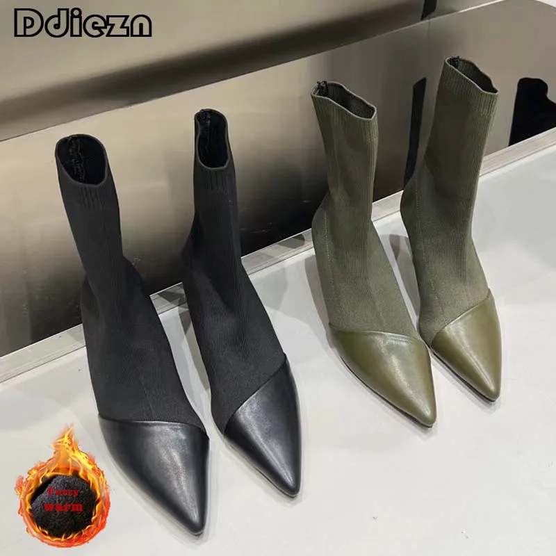 

Женские ботильоны с острым носком, полусапожки без застежки, Стрейчевые туфли-лодочки на каблуке, для вечеринки, 2023