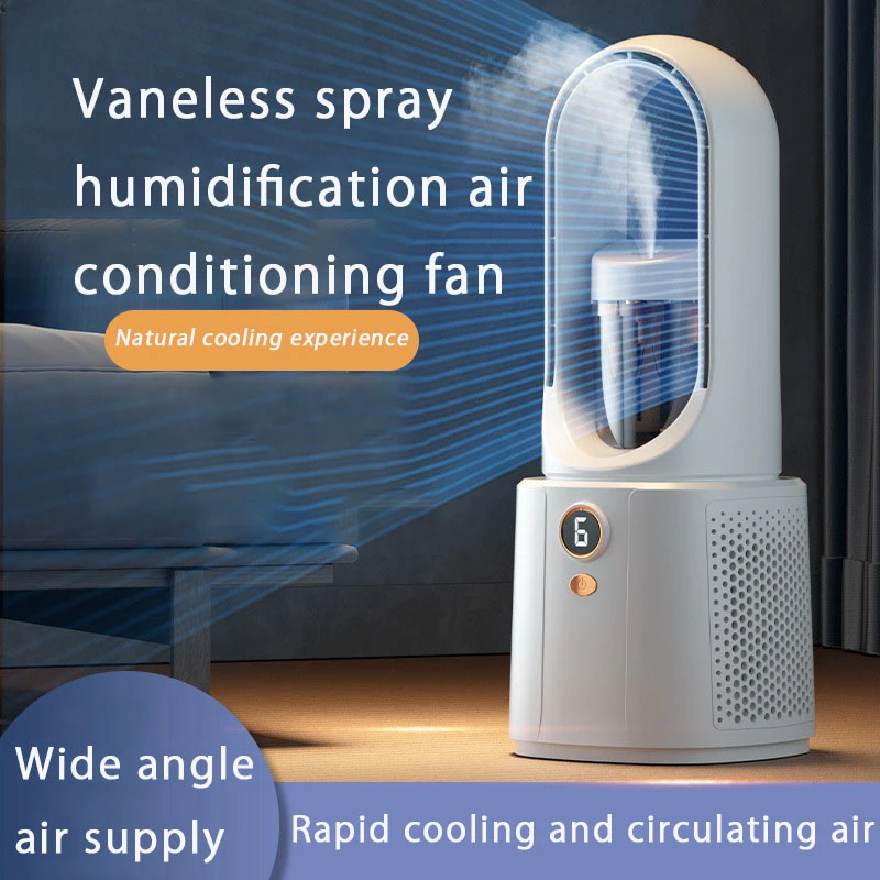 

2023 New 2200mAh Bladeless Fan Leafless Spray Fan Usb Mute Desktop Bedroom Night Light Humidifying Electric Fan Portable Camping