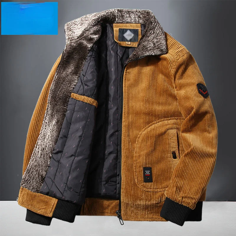 

Men's Winter Jackets Plush Thickening Men's Coat Cashmere Parkas Cotton Added Men's Clothing Retro Corduroy Motorcycle Jacket