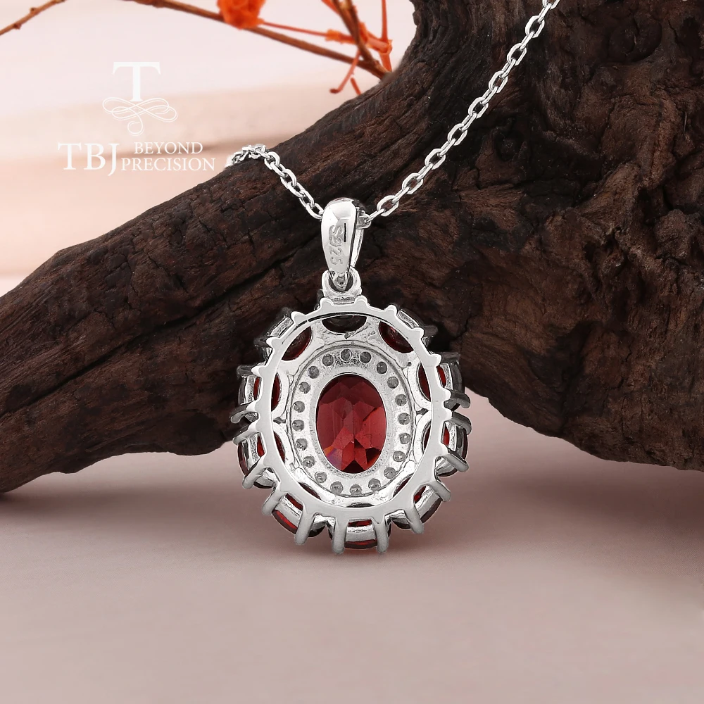 Фото Серебряное колье 925 пробы с подвеской из натурального граната (камень рождения января), изысканное ювелирное украшение для женщин, подарок на день рождения №2