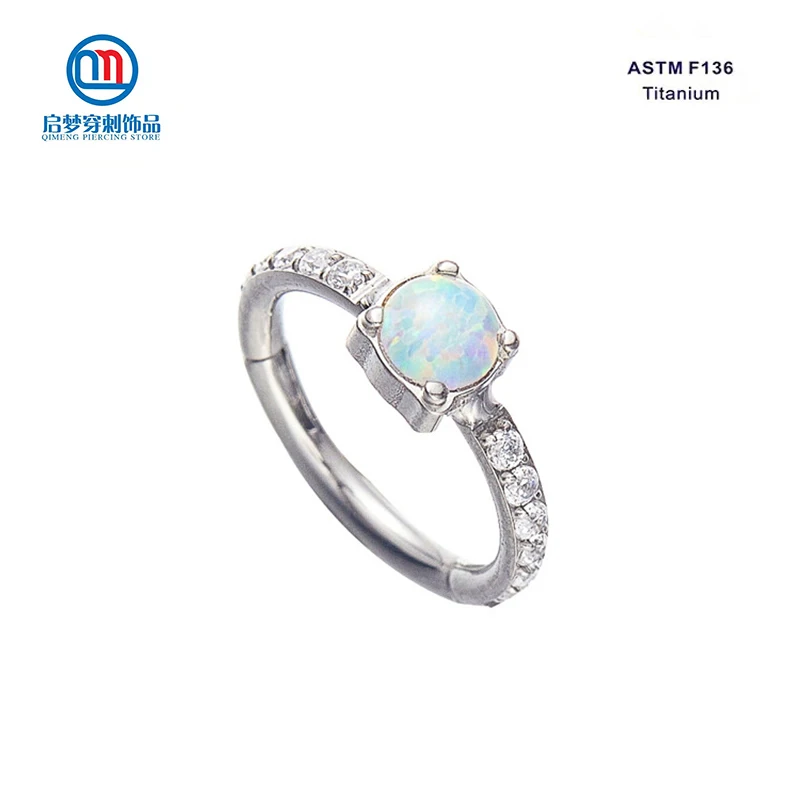 

ASTM F136 набор зубцов имплантата из титана круглый Опал с цирконом распашное сегментное кольцо для носа Daith Clicker пирсинг