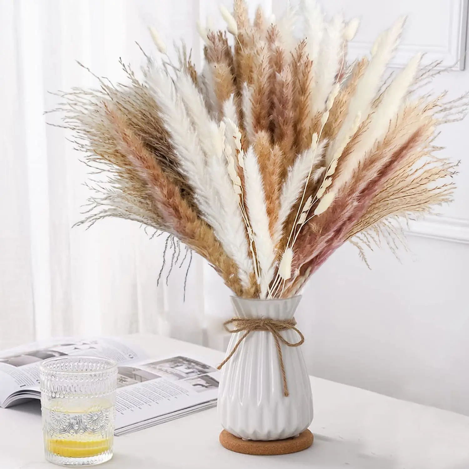 

100 sticks boho pampas grass primary color reed,white Bunny Rabbit Tail Grass natural dried flowers, wedding supplies,party home