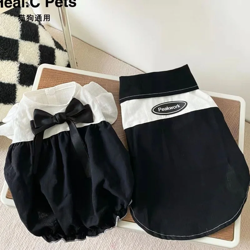 

Женская одежда для собак, черные и белые рубашки, одежда для собак, платье принцессы, маленькая милая летняя одежда для чихуахуа для девочек ...