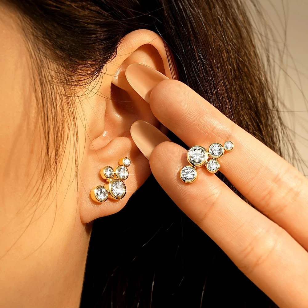 Серьги-гвоздики Lnngy из золота 14K с 5 камнями в стиле «пузырьки», сертифицированные, с муассанитами 5 мм в оправе, элегантные ювелирные изделия, подарок (art.: 3920da87b59be) - 3920da87b59be