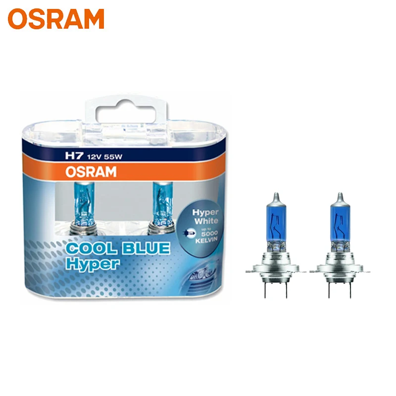

OSRAM H7 Галогенная фара автомобиля 5300K Оригинальная оригинальная 12 В Автомобильная противотуманная фара 62210CBH 55 Вт Холодный синий гипер-белый (2 шт.)