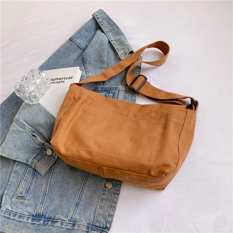 2023 New Korea Shoulder Bags For Women 100% Cotton Crossbody Bags Unisex Solid Color Simple Satchels Preppy Style Casual Totes