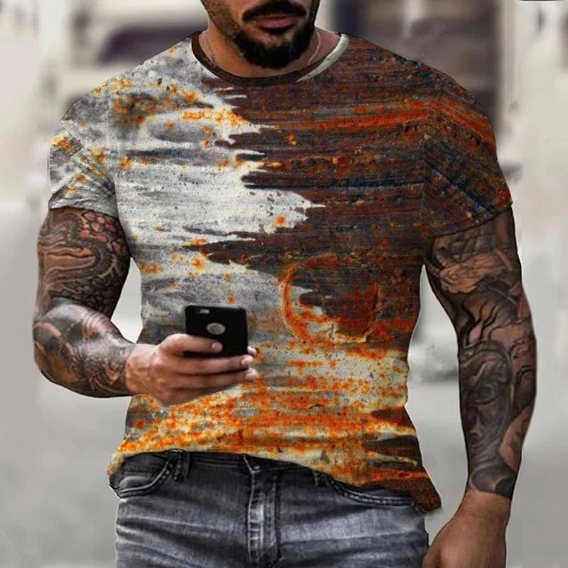 

Vintage T Shirts For Men Rusty 3D Print American Tops Short Sleeve Oversized Hip Hop O-Neck T-Shirts Men Clothing Camiseta