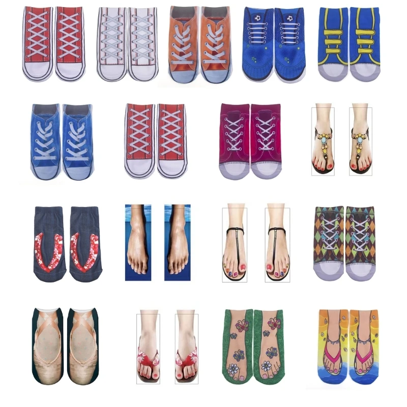 

Adult Unisex Low Cut Invisible Boat Socks Personality Novelty Funny Flip Flops with Feet Pattern 3D Print drop shipping