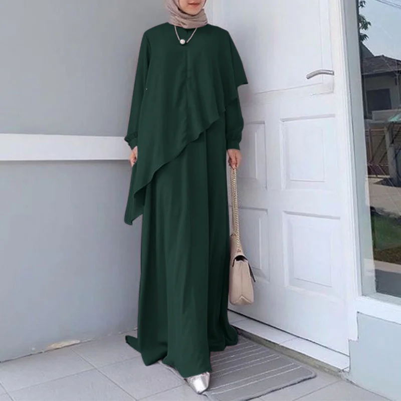 Elegant Türkiye Sundress Muslim Abaya Dress Solid Long Sleeved Gown Women Dubai Prayer Shawl Islamic Clothing Ramadan