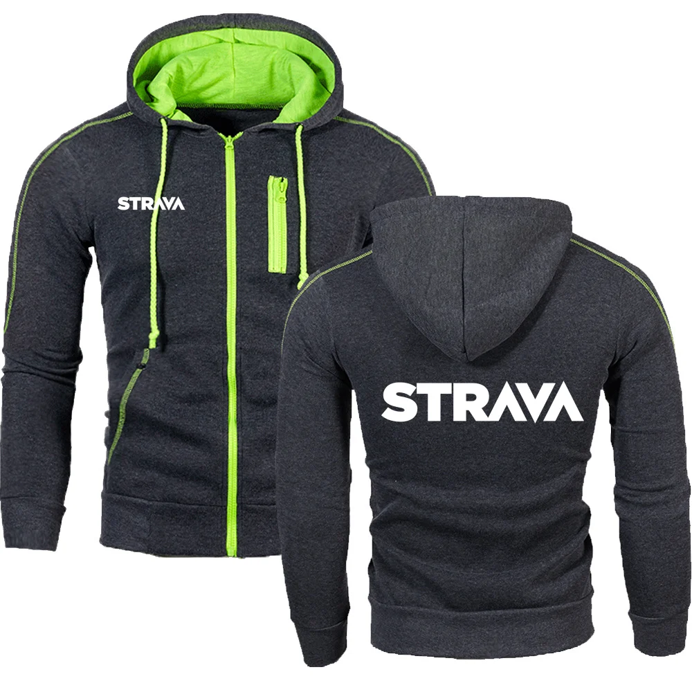 

Мужская Спортивная Толстовка Strava с капюшоном и принтом спереди и сзади, толстовка с капюшоном на молнии, Приталенная толстовка на молнии, по...