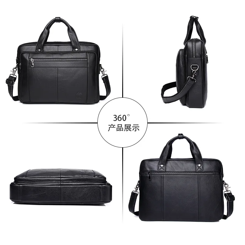 Business Genuine Leather Men Briefcase 16-Inch Portable Laptop Bag Cow Leather Shoulder Bag High Capacity Handbags For Male